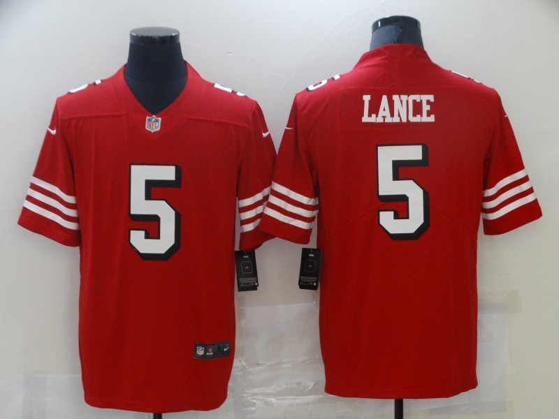 Men San Francisco 49ers 5 Lance Red New Nike Vapor Untouchable Limited 2021 NFL Jersey